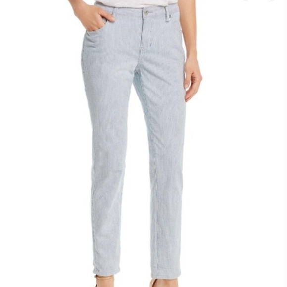 Anthropologie Pilcro Blue Striped Mid Rise Skinny - Picture 3 of 7